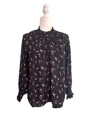 Madewell Mock Neck Top Womens XS Black Tossed Floral Smocked